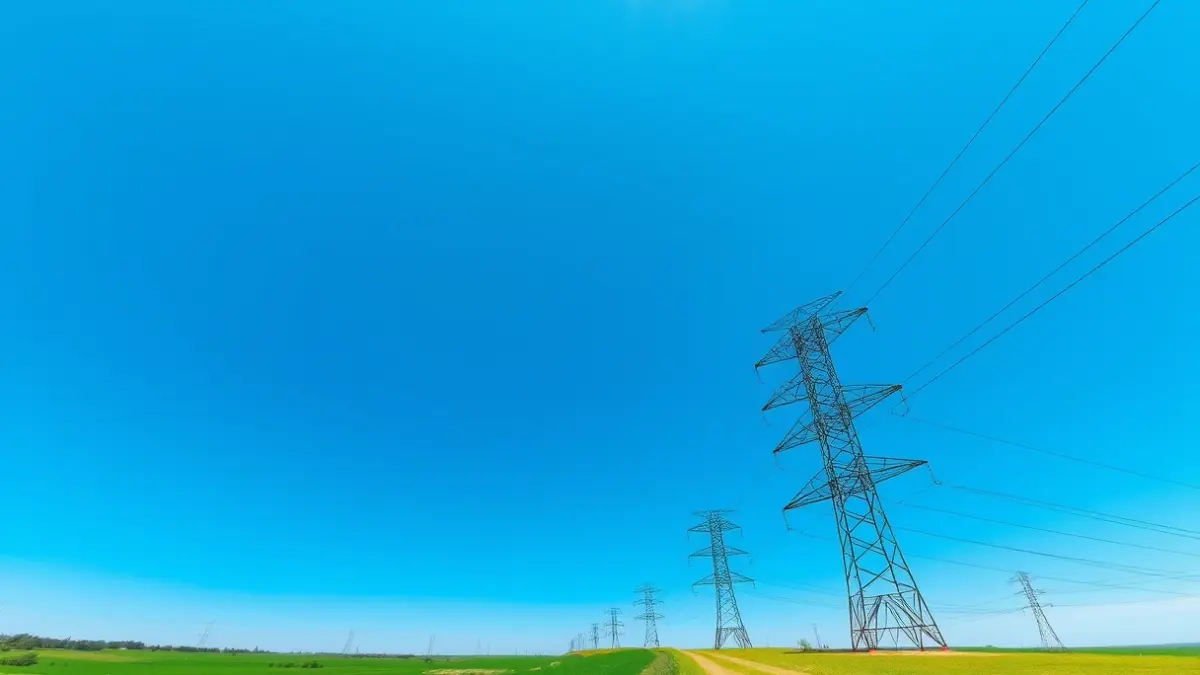 Imagen genérica de líneas de alta tensión y torres eléctricas en un paisaje gallego.