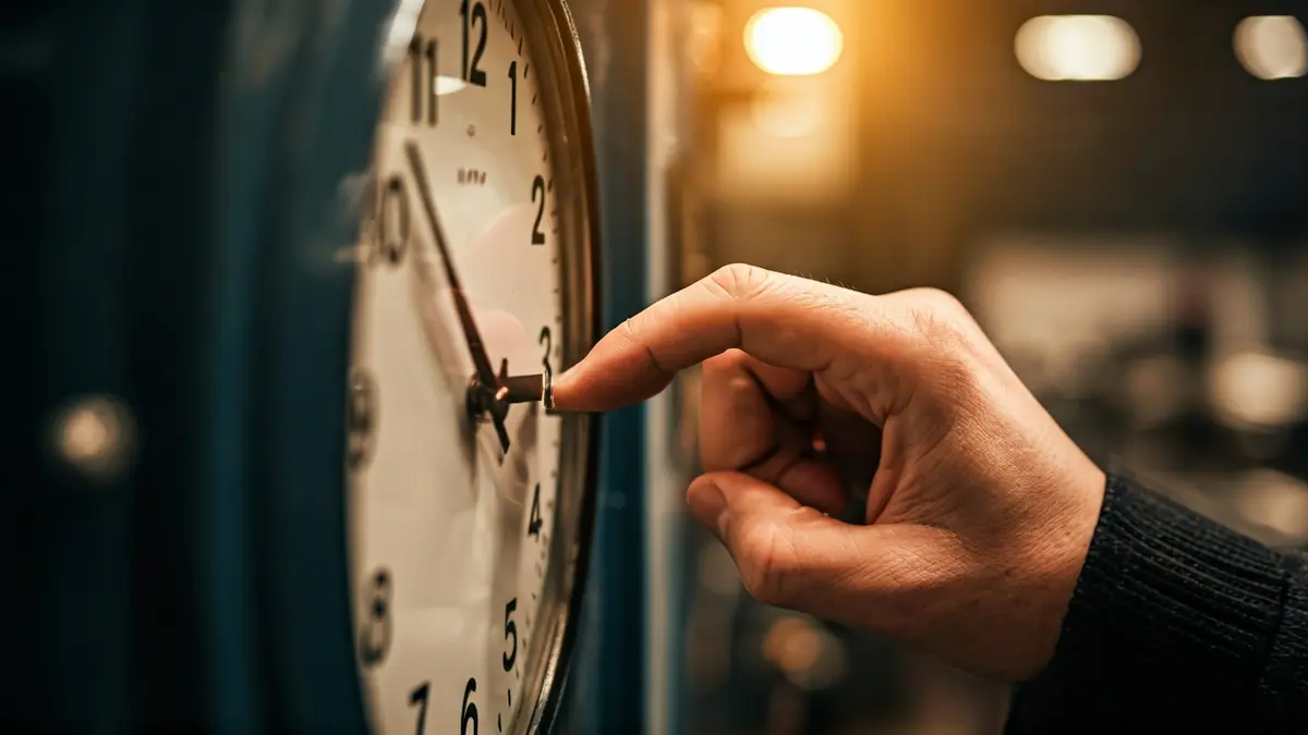 Imaxe xenérica dun reloxo de fichar nunha fábrica.