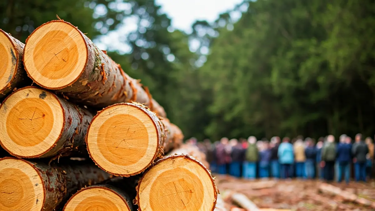 Imagen genérica de troncos de eucalipto apilados en una zona forestal.