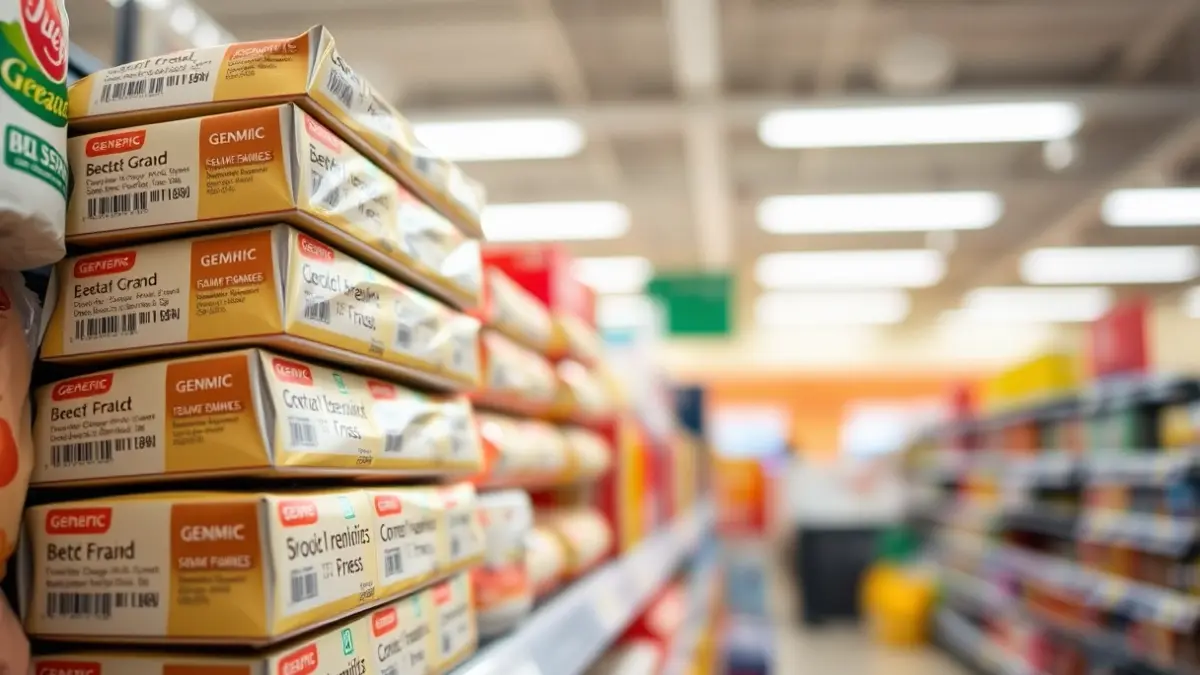 Imagen genérica de productos de marca blanca en un supermercado.