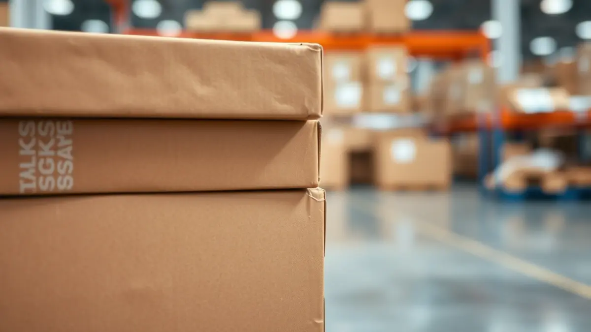 Imagen genérica de cajas de cartón en un almacén industrial.