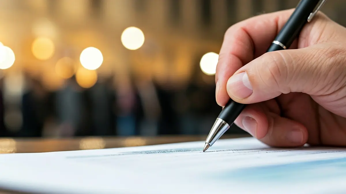 Imagen genérica de una mano con un bolígrafo sobre un formulario de impuestos, simbolizando la declaración de la renta.