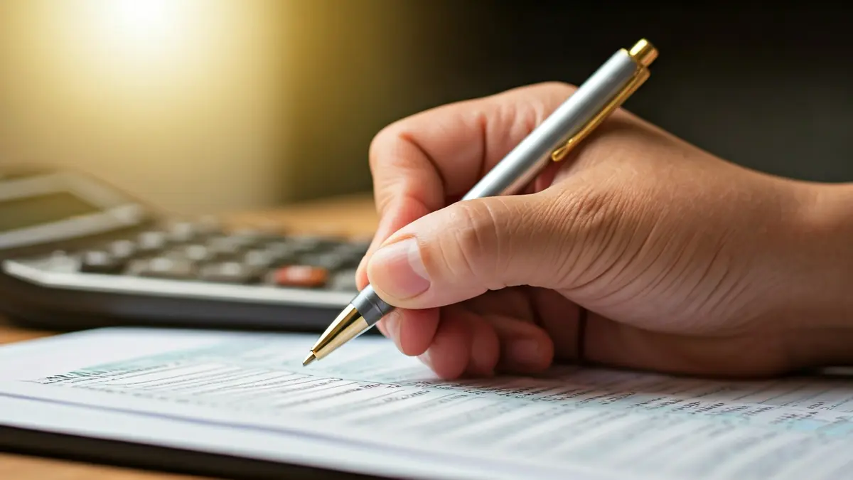 Imagen genérica de una mano con un bolígrafo sobre un formulario de impuestos, simbolizando las deducciones fiscales.