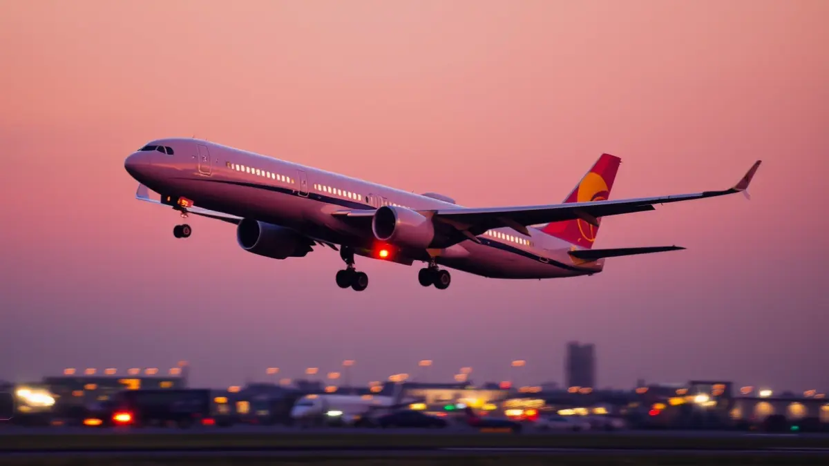Generic image of an airplane taking off at sunset, symbolizing new air routes.