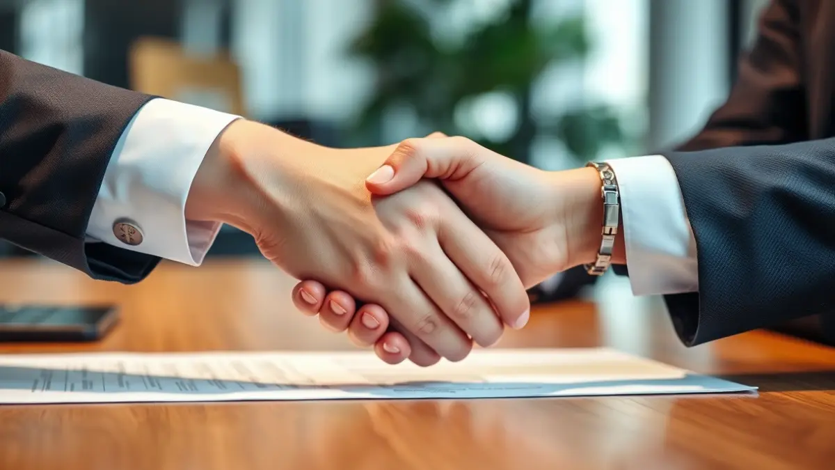 Generic image of two hands shaking over a desk, symbolizing an agreement or economic aid.
