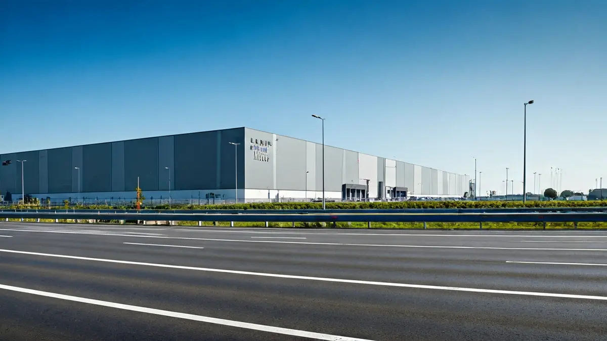 Imagen genérica de un polígono industrial moderno con naves e infraestructuras.