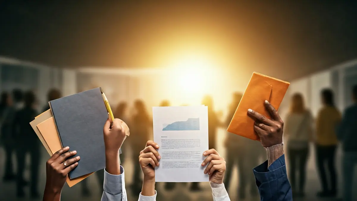 Imagen genérica de manos diversas sosteniendo herramientas y documentos, representando la fuerza laboral.