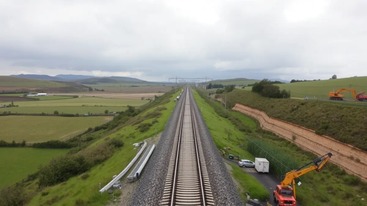 Imagen genérica de una vía de tren de alta velocidad en construcción en un paisaje gallego.