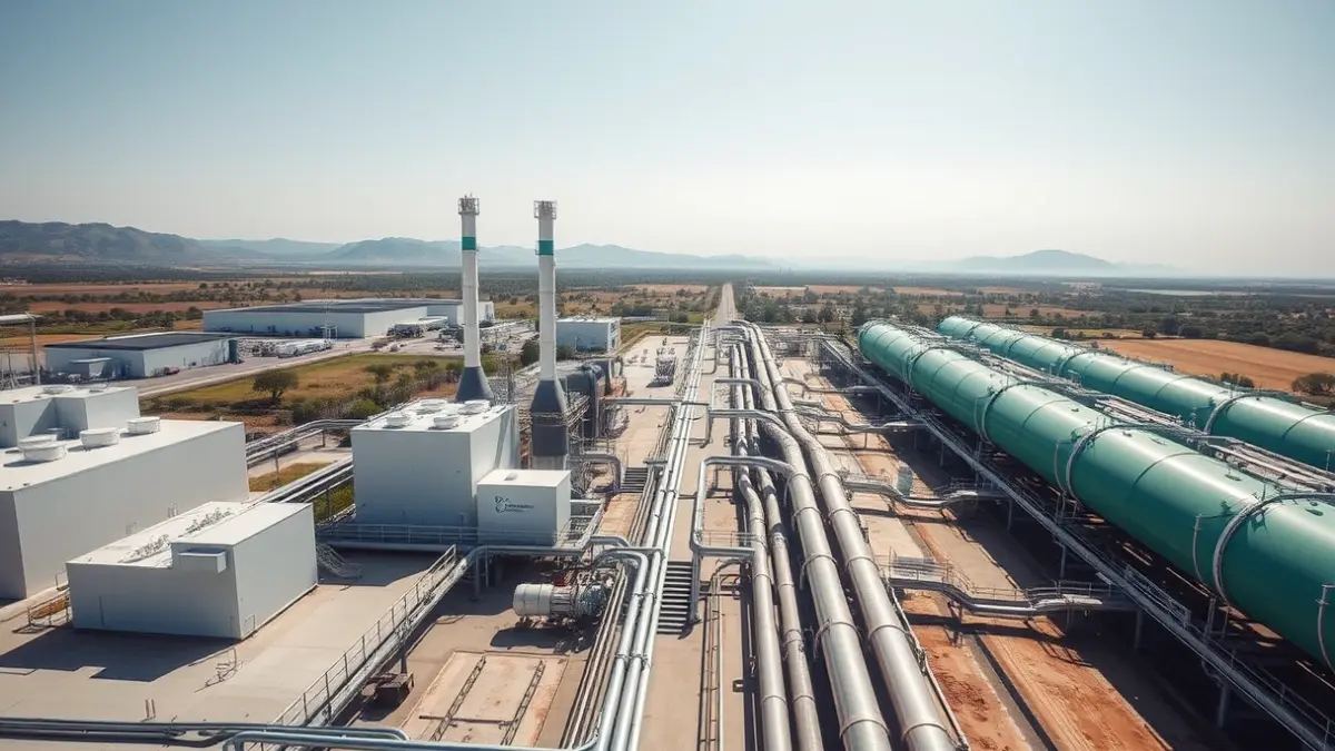 Generic image of a green hydrogen production plant in an industrial area.