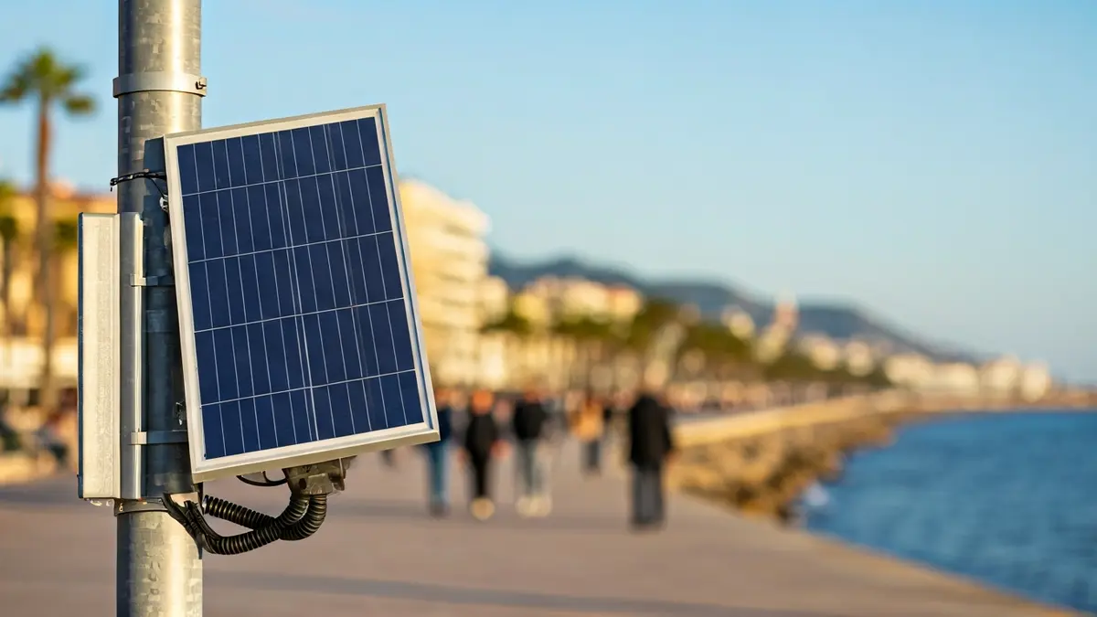Imagen genérica de una farola solar en un paseo marítimo.