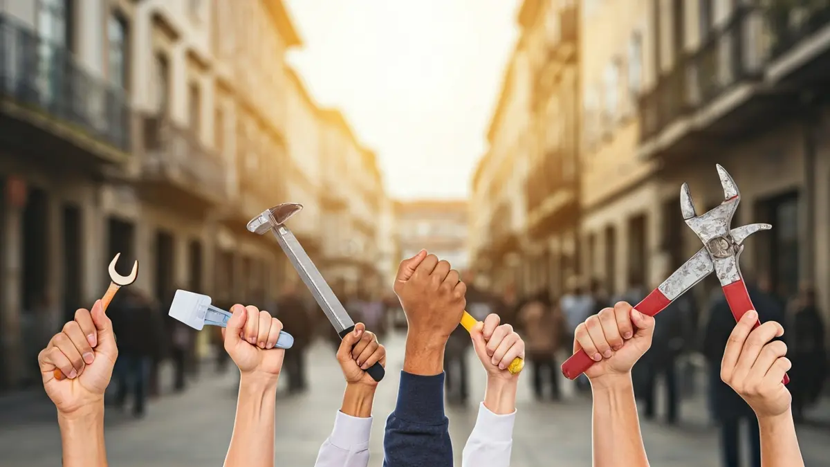 Imagen genérica de manos diversas sosteniendo herramientas de trabajo, representando la fuerza laboral extranjera.