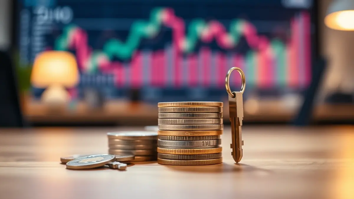 Imaxe xenérica de moedas de euro e unha chave de casa, simbolizando as hipotecas.