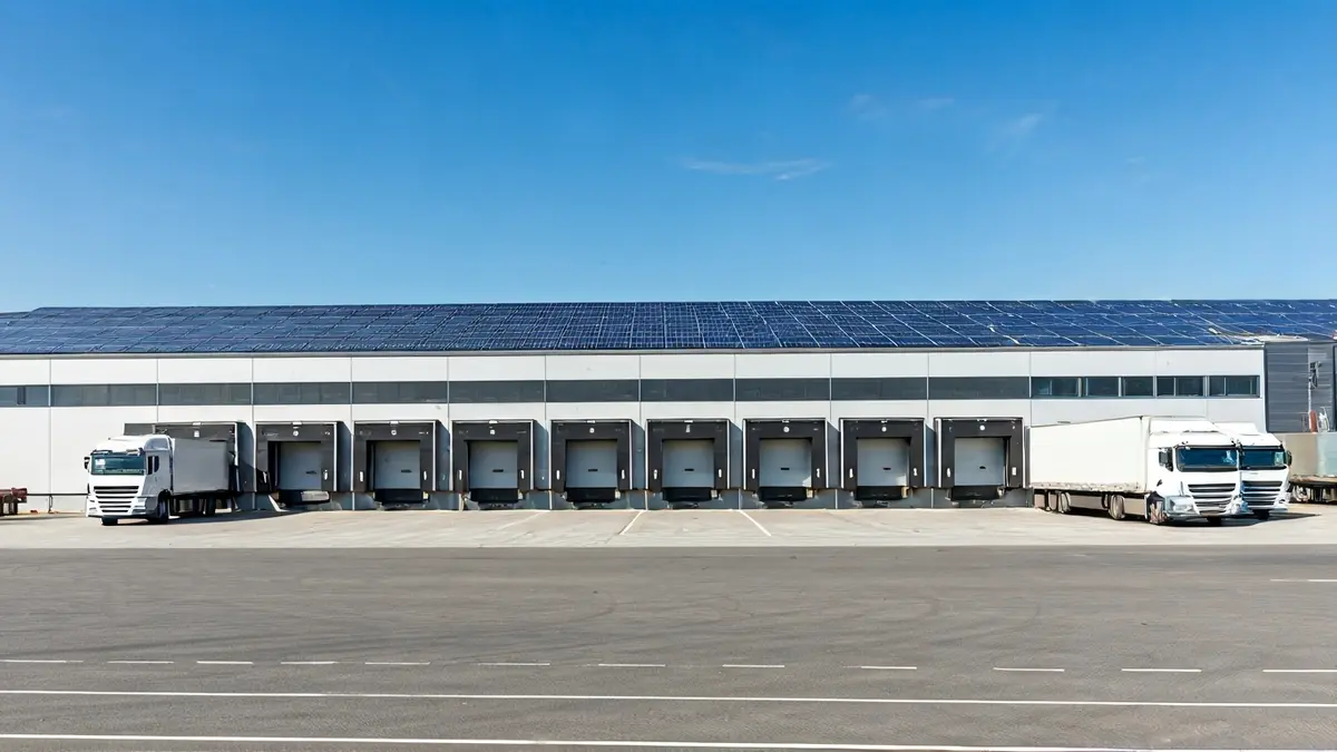 Imagen genérica del exterior de una moderna plataforma logística en un entorno rural de Euskadi.