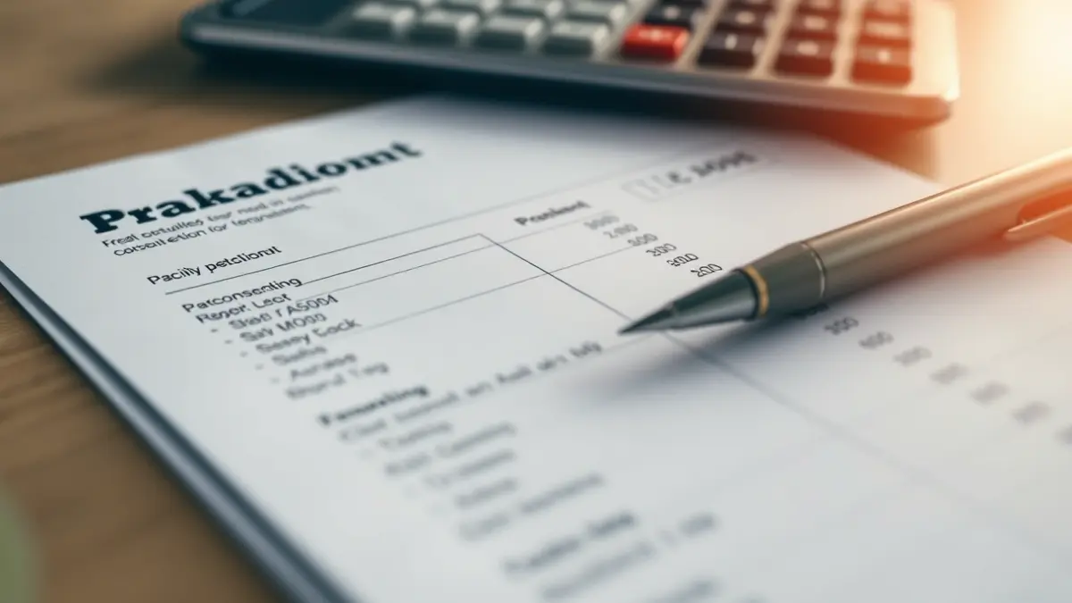 Imagen genérica de una nómina o recibo de salario con un bolígrafo y calculadora.