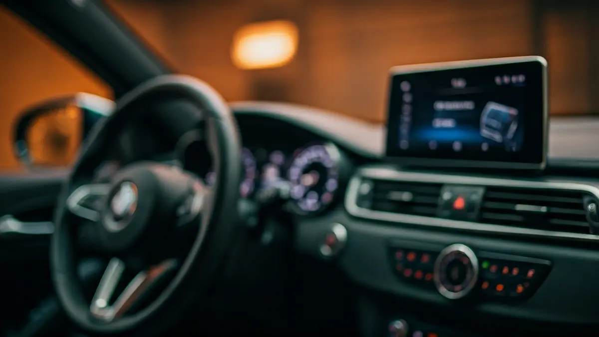 Imaxe xenérica dun cadro de mandos moderno dun coche, representando unha exposición de vehículos.