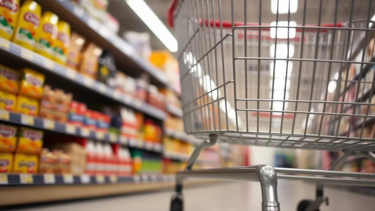 Imagen genérica de una rueda de carrito de supermercado en un pasillo.
