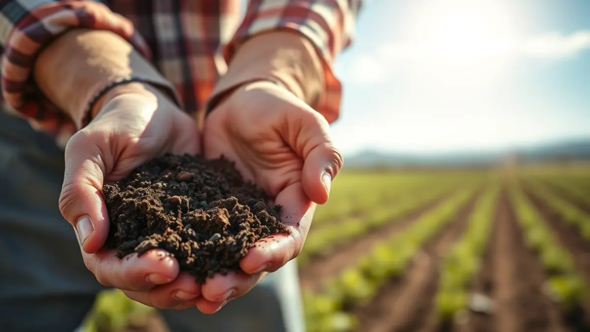 Generic image of a farmer's hands holding fertile soil, symbolizing support for the agricultural sector.