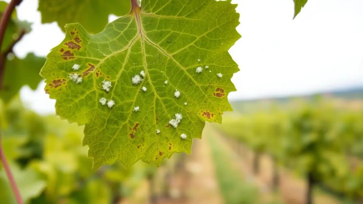 Imagen genérica de una hoja de vid con manchas de mildiu.