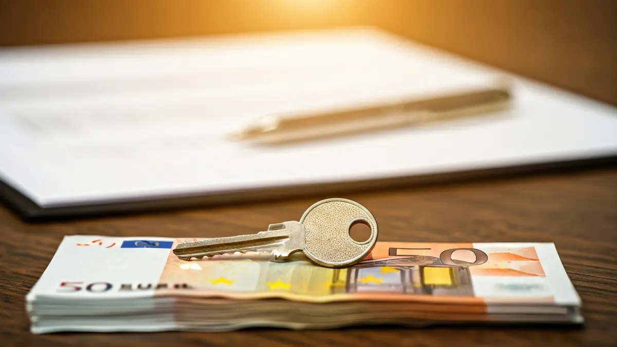 Imagen genérica de una llave de casa sobre billetes de euro, representando el mercado inmobiliario y las finanzas.