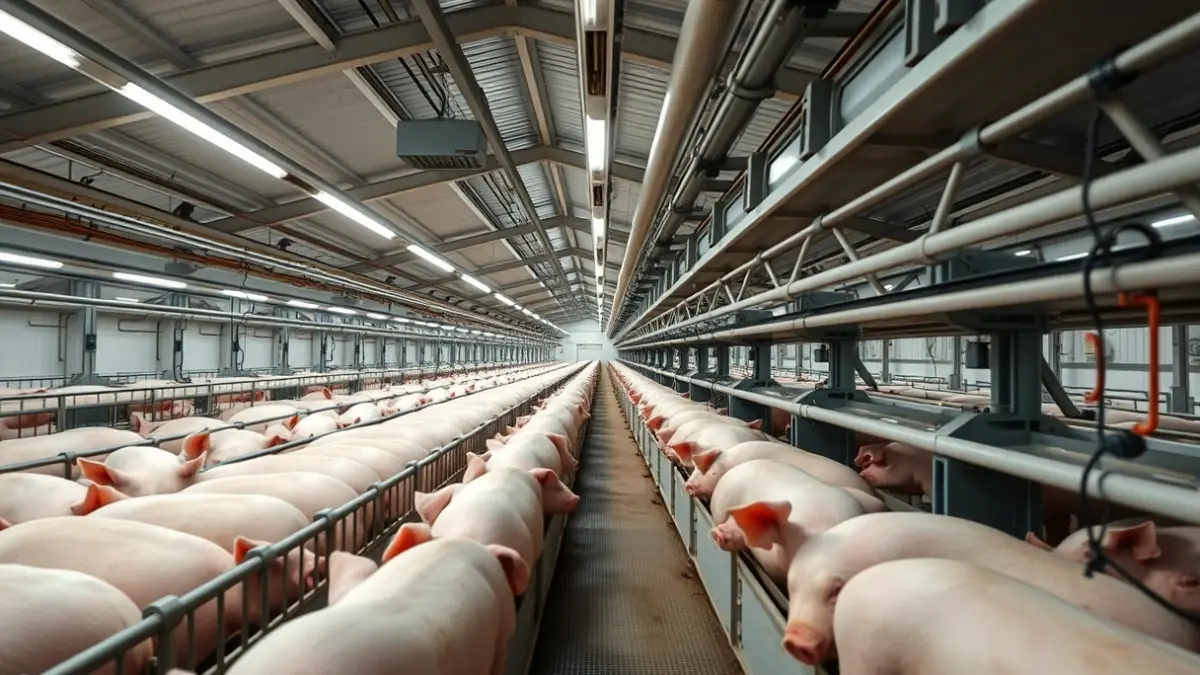 Image of a modern pig farm with advanced technology.