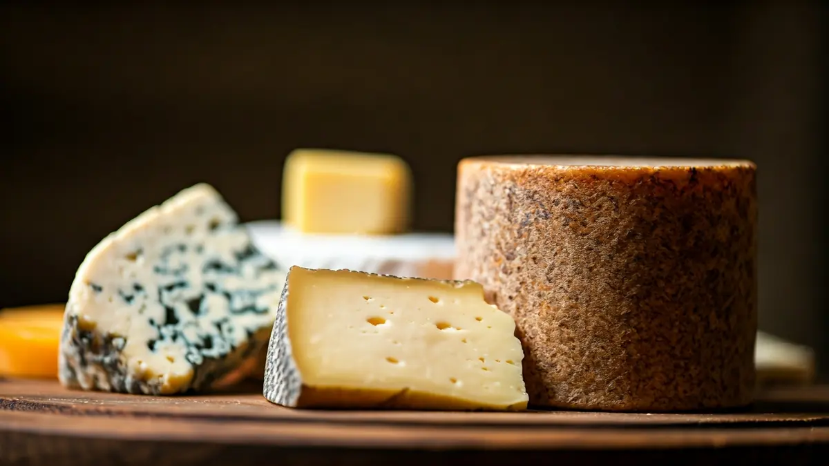 Imagen genérica de varios quesos artesanales sobre una tabla de madera.