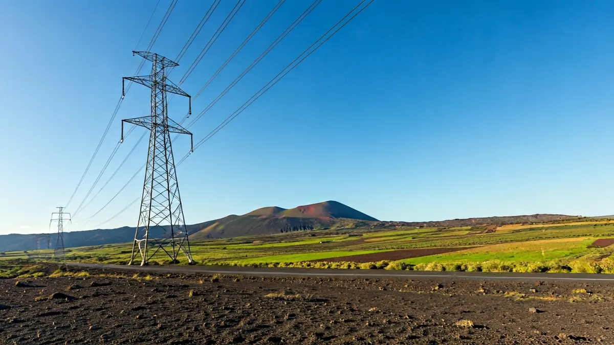 Generic image of a high-voltage electrical pylon in a Canarian landscape.