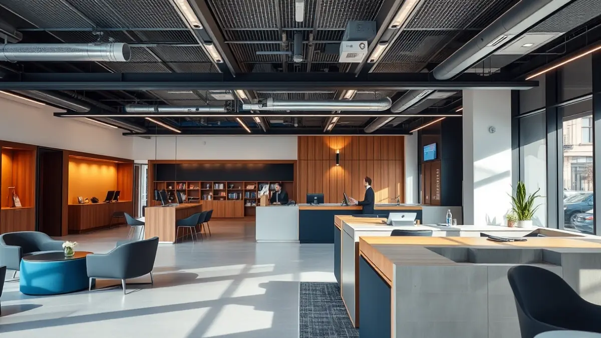 Generic image of a modern bank office interior with customer service areas.