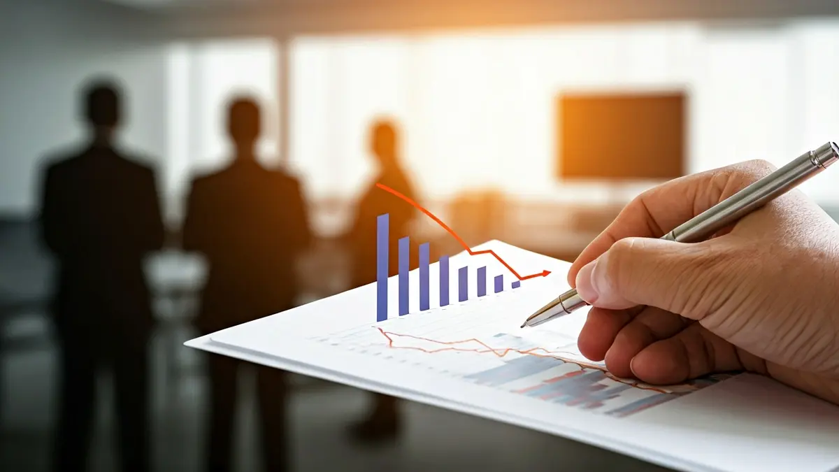 Imagen genérica de una mano señalando un gráfico de descenso en un informe económico.