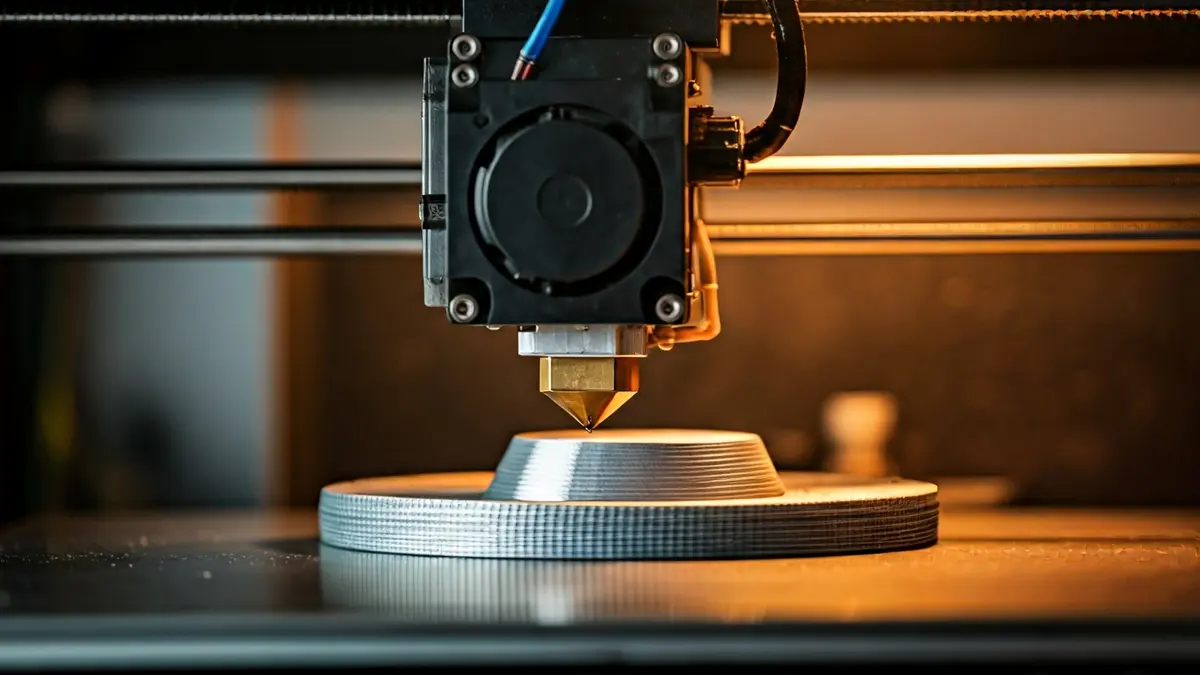 Generic image of a metal 3D printer in operation, creating a part with additive technology.