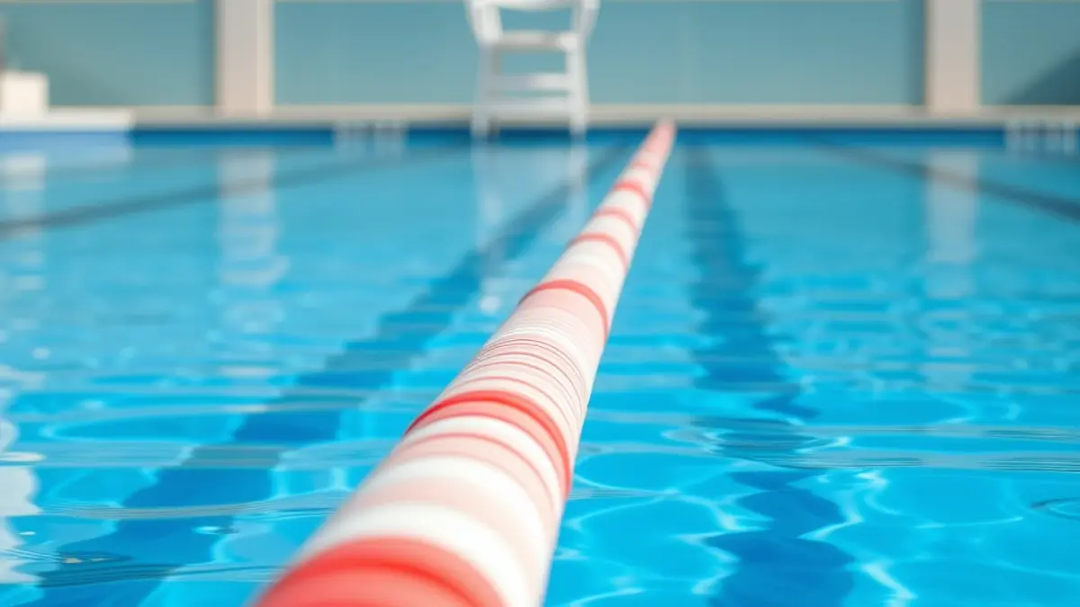 Generic image of a swimming pool with a lane divider floating in blue water.