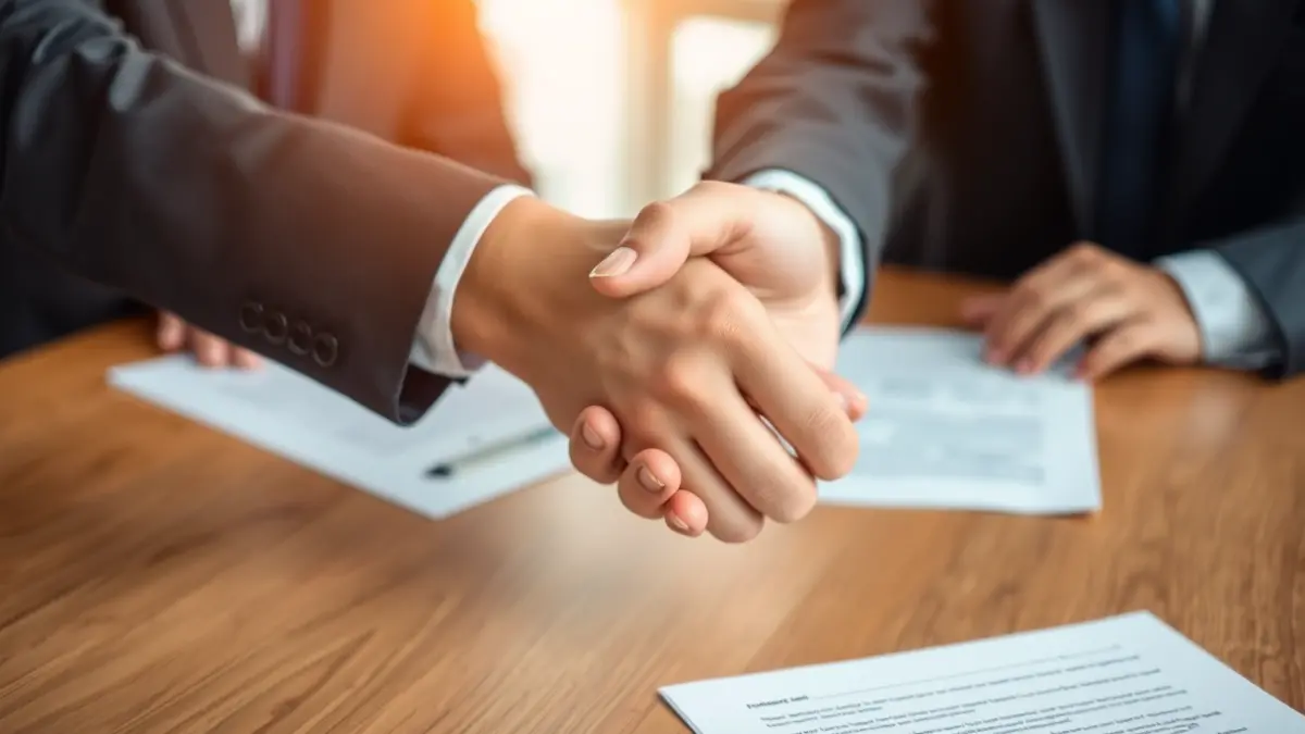 Generic image of a handshake in an office setting, symbolizing an agreement or new hire.