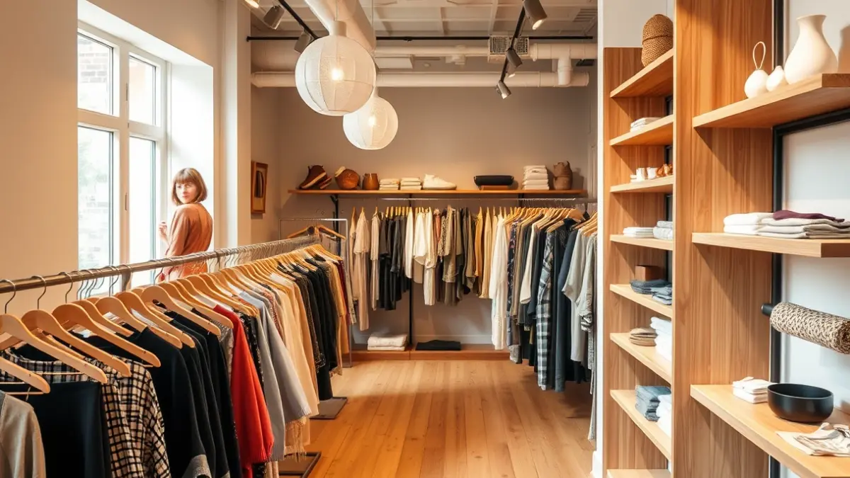 Imagen genérica de una tienda de moda con estilo bohemio y contemporáneo.