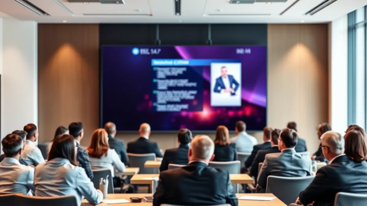 Imagen genérica de una sala de conferencias con profesionales debatiendo.