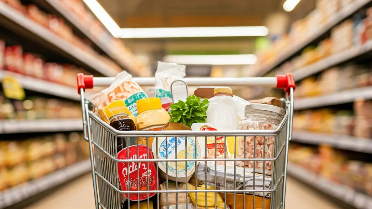 Imagen genérica de un carrito de supermercado con productos esenciales.