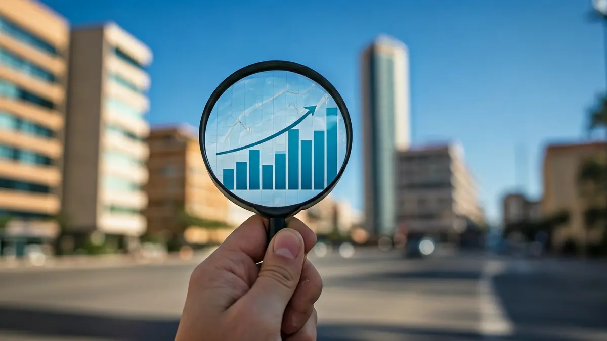 Imagen genérica de una mano con una lupa sobre un gráfico de barras ascendente, simbolizando la confianza empresarial.