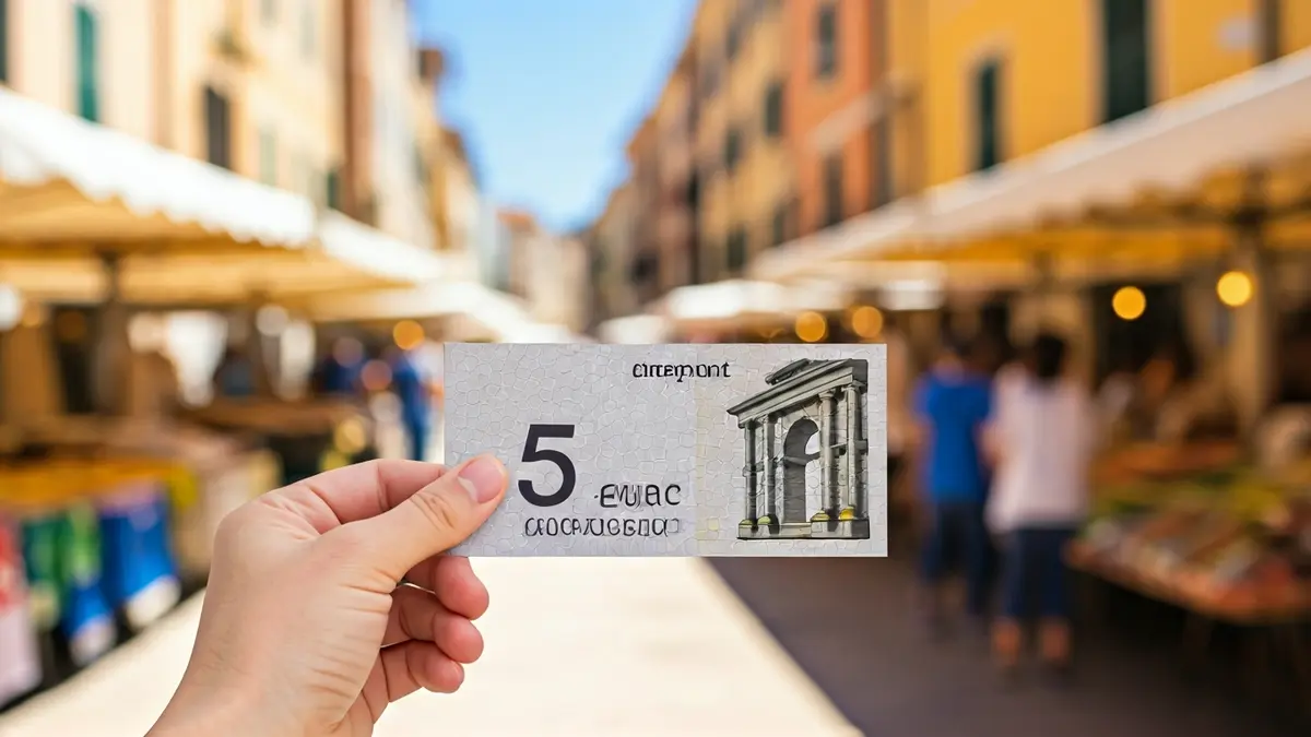 Generic image of a hand holding a 5 euro discount voucher