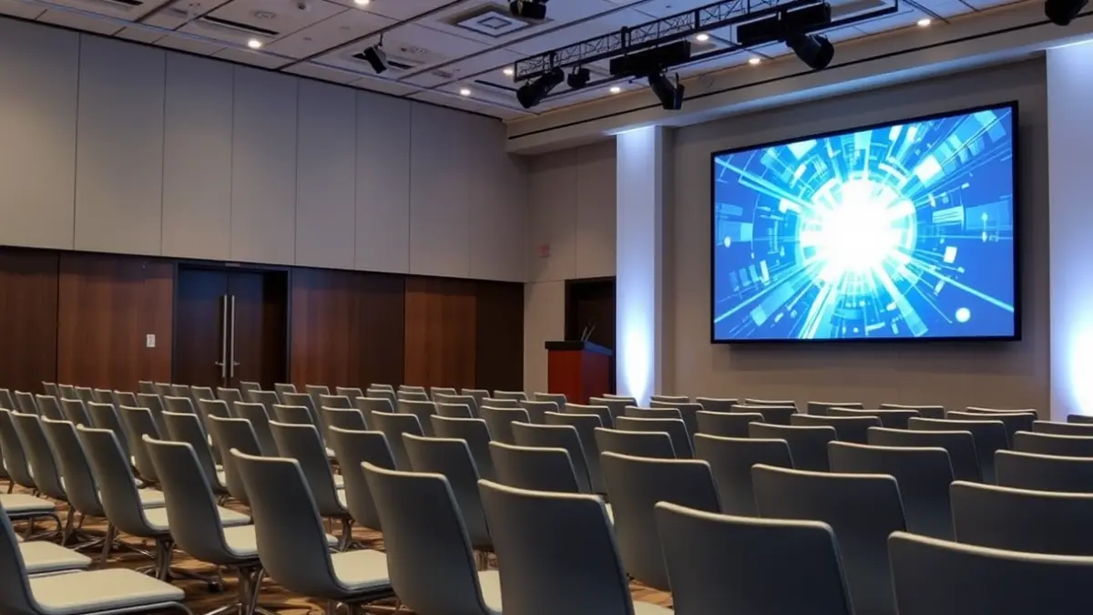 Imagen genérica de una sala de conferencias preparada para un evento de transformación digital.