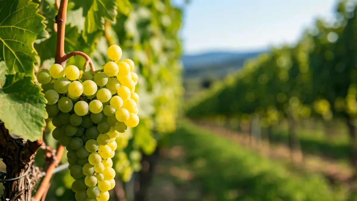 Generic image of ripe grapes on a Penedès vineyard under the sun.