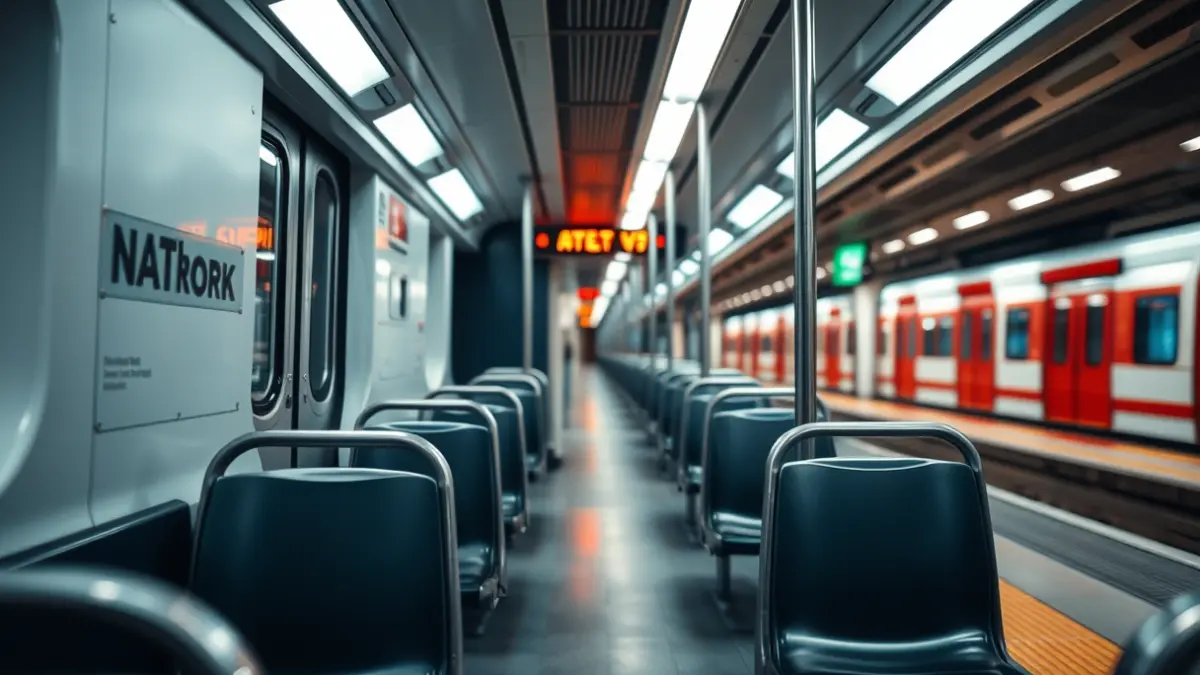 Generic image of a subway car interior, with empty and well-lit seats.