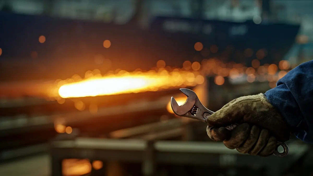 Imagen genérica de manos de un trabajador en un astillero.