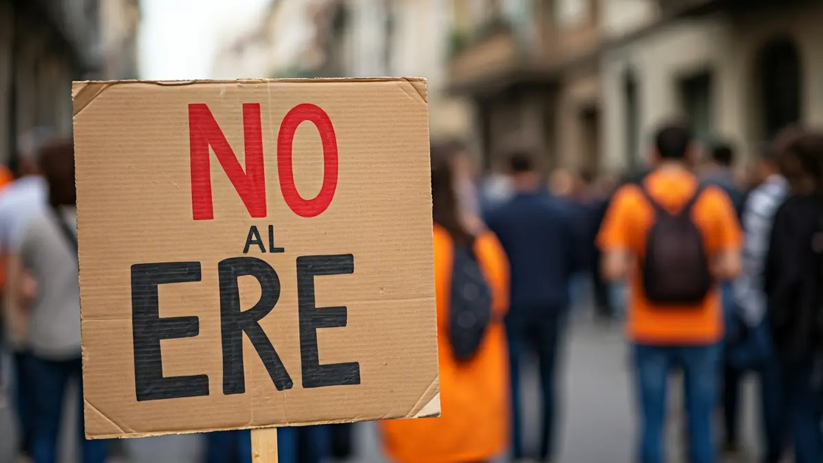 Un cartel de protesta con el lema 'No al ERE' en una manifestación en Amurrio.