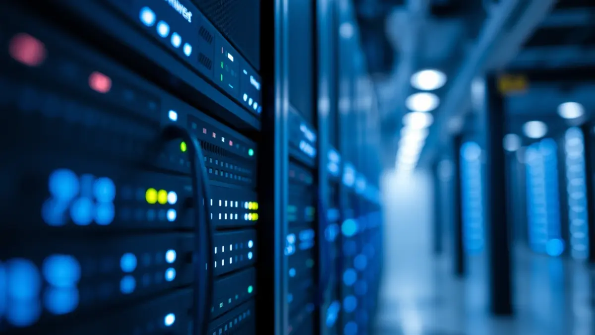 Generic image of a server with blinking lights, symbolizing virtualization technology.