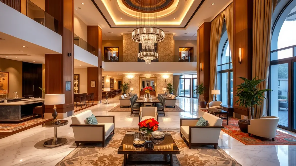 Generic image of a luxury hotel lobby with contemporary design.