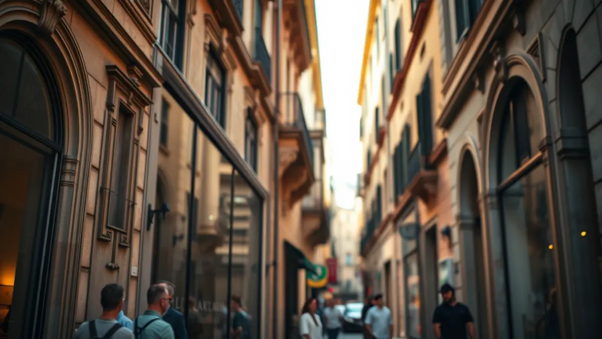 Facade of a historic commercial building in downtown Malaga.