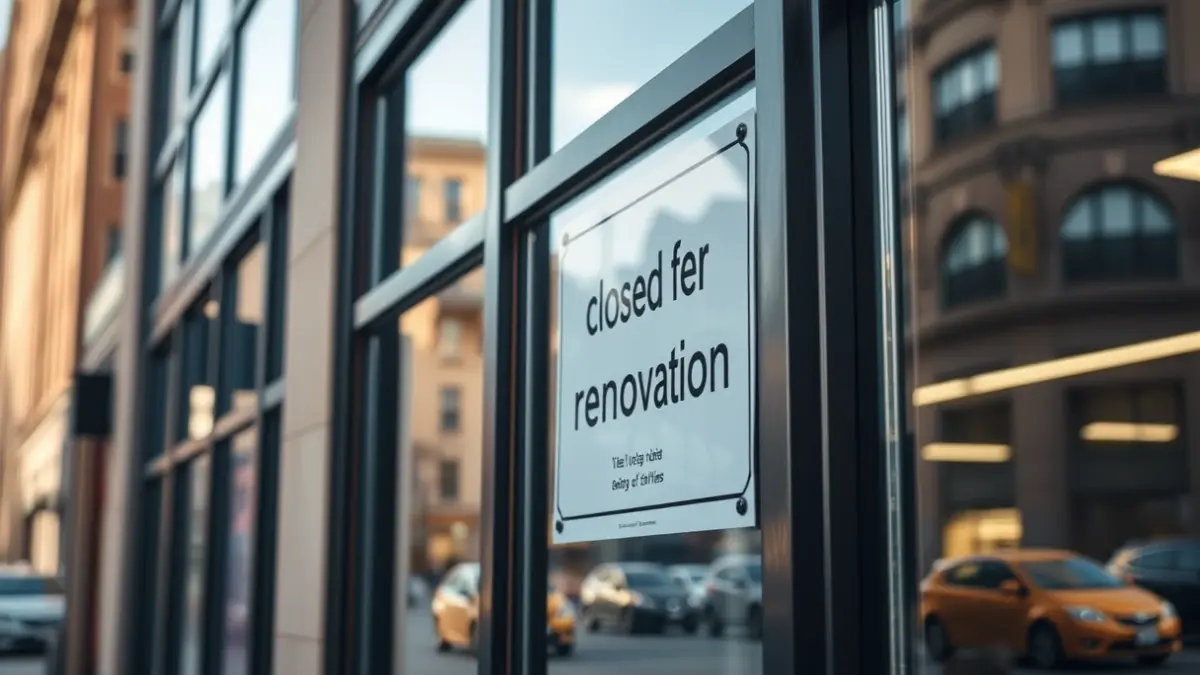 Oficina bancaria cerrada por obras en A Coruña.