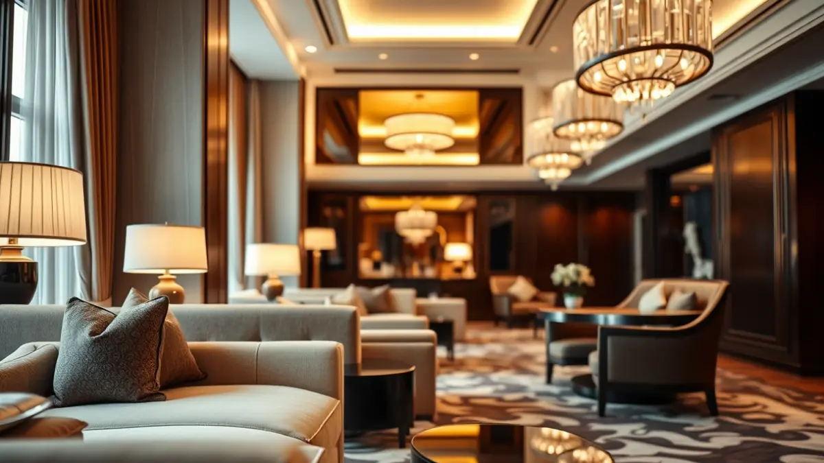 Imaxe xenérica dun interior de hotel de luxo con mobiliario elegante.
