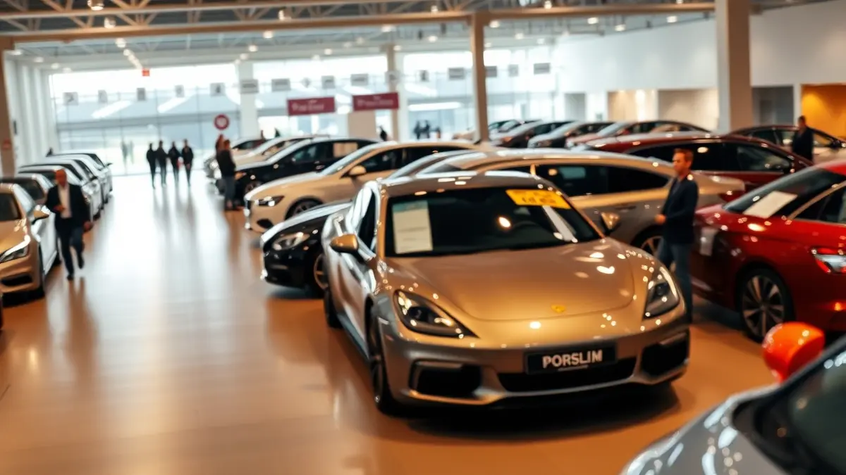 Imagen genérica de una feria de vehículos de ocasión con coches expuestos en un pabellón.