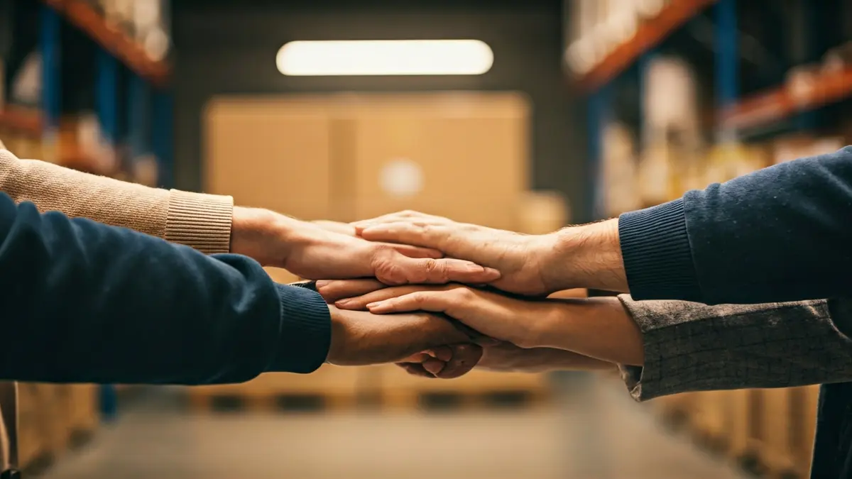 Imagen genérica de manos trabajando en un almacén, simbolizando la colaboración y la inclusión laboral.