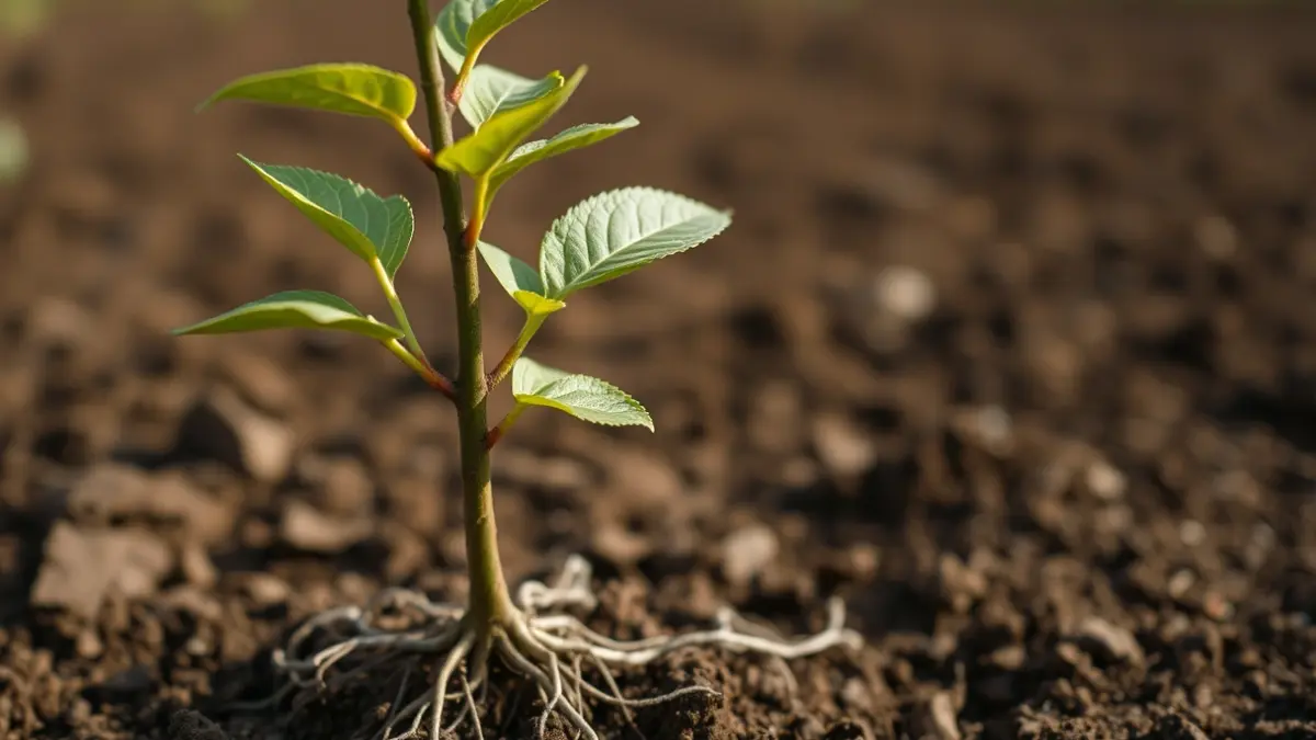 Imagen genérica de un joven manzano listo para ser plantado.