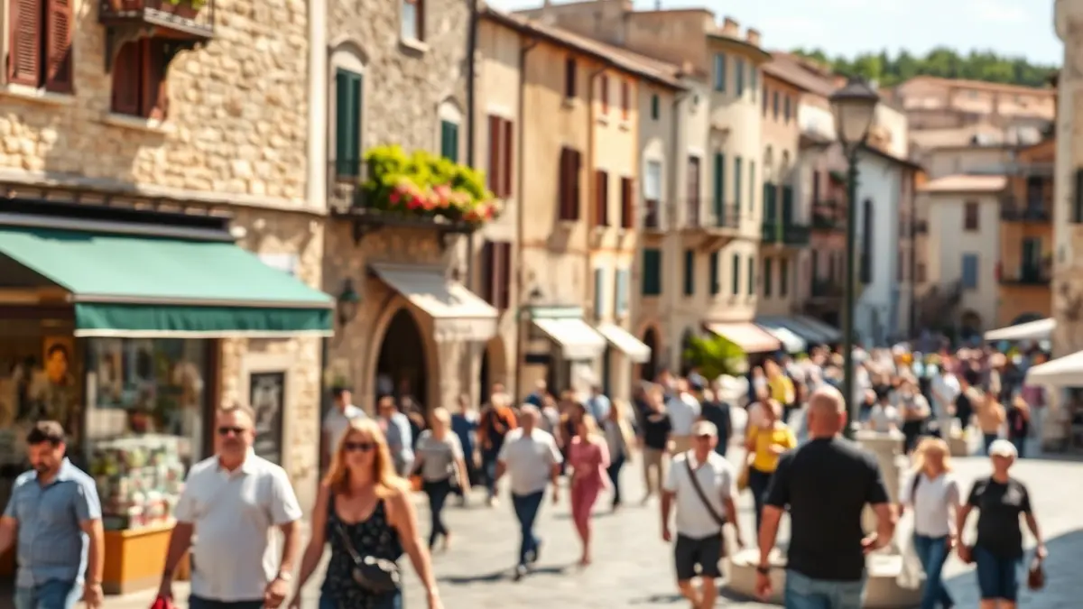 Generic image of a historic center with commercial activity.